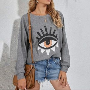 VICI Evil Eye Gray Pullover Sweatshirt - Small